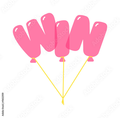 Win sign with colour confetti vector paper illustration. Success luck message contest promotion win text. Banner competition award lucky lottery word win text. Shop or web site reward gamble champion