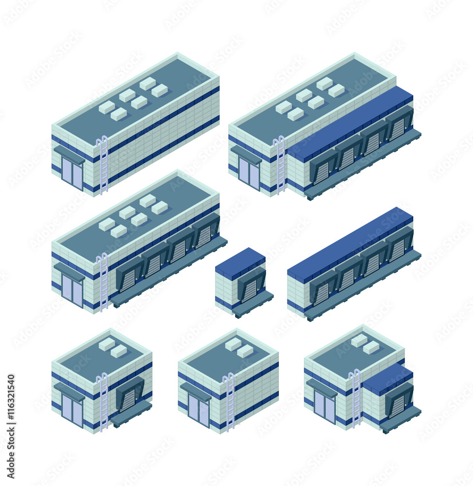 Isometric factory building vector icon. Industrial building infographic element isometric industrial factory, Some warehouse industrial symbol. Architecture house exterior cityscape Isometric factory building vector icon. Industrial building infographic element isometric industrial factory, Some warehouse industrial symbol. Architecture house exterior cityscape