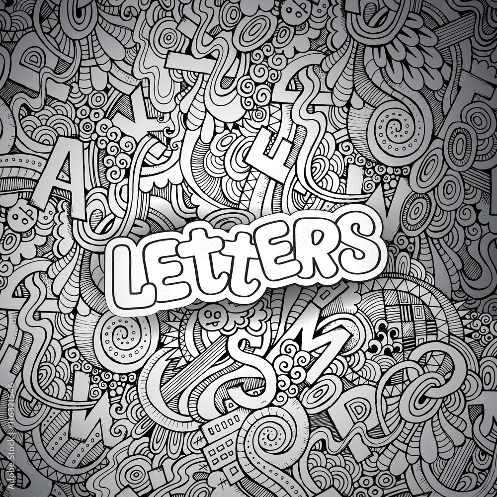 Letters abstract decorative doodles background