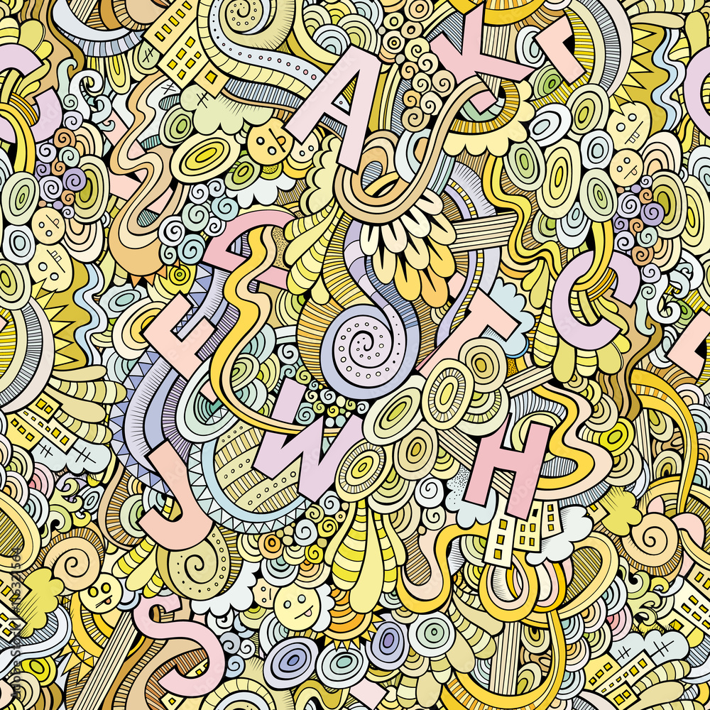 Letters abstract decorative doodles seamless pattern.