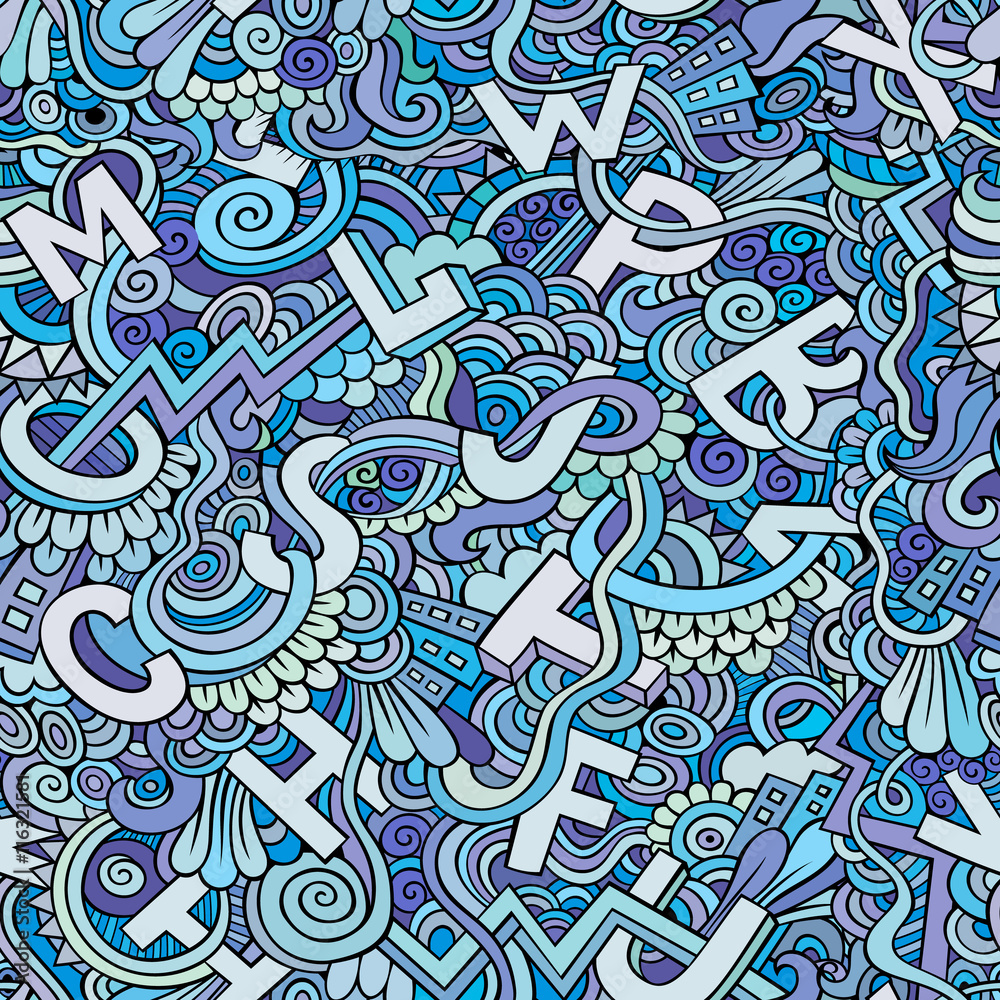 Obraz premium Letters abstract decorative doodles seamless pattern