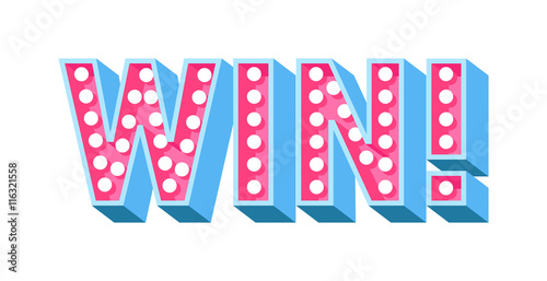 Win sign with colour confetti vector paper illustration. Success luck message contest promotion win text. Banner competition award lucky lottery word win text. Shop or web site reward gamble champion photo