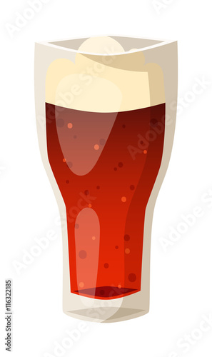 Beer glass isolated on white background. Red beer cup alcohol alcohol drink. Beer cup mug liquid white foam and bubble cold drip refreshment