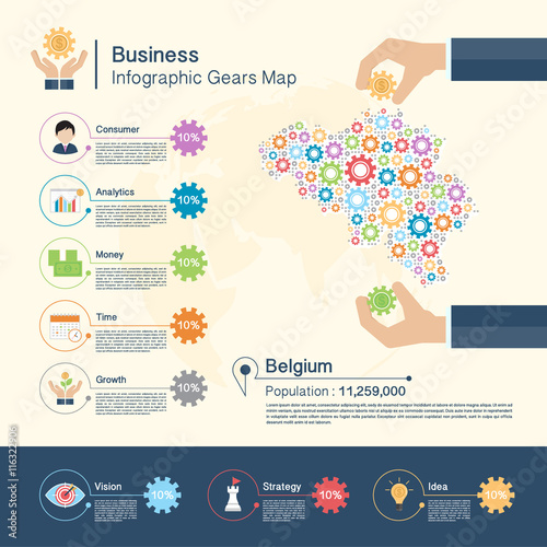 Business Infographic with gears,Belgium map