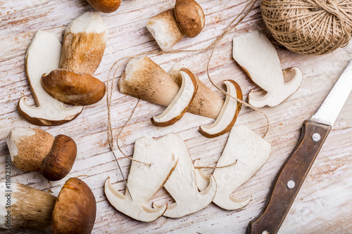 Boletus edulis (king bolete) prepared for drying