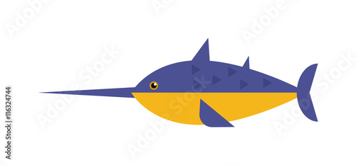 Saw fish marine character vector cartoon illustration. Saw fish underwater nature. Fish-saw ocean animal. Wildlife cartoon animal. Saw fish vector.