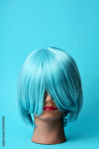 mannequin with a blue wig photo