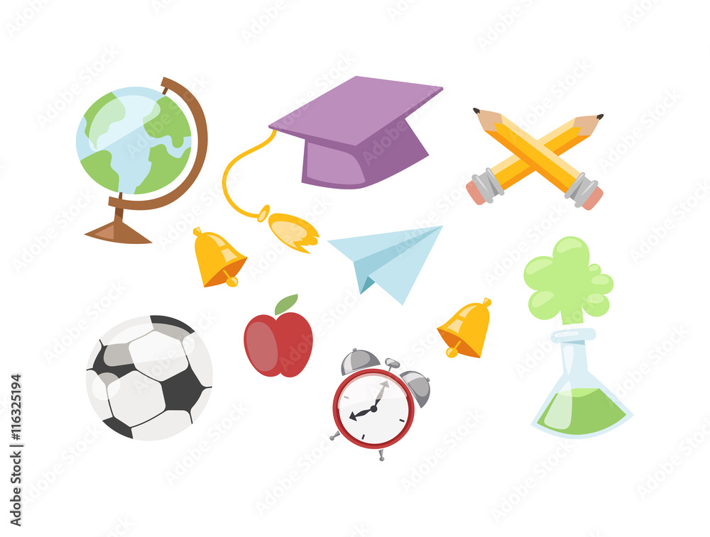 Back to school symbols designs. Retro style back to school icons elements.  Vector back to school education learning colorful color typography  decoration. Stock Vector | Adobe Stock