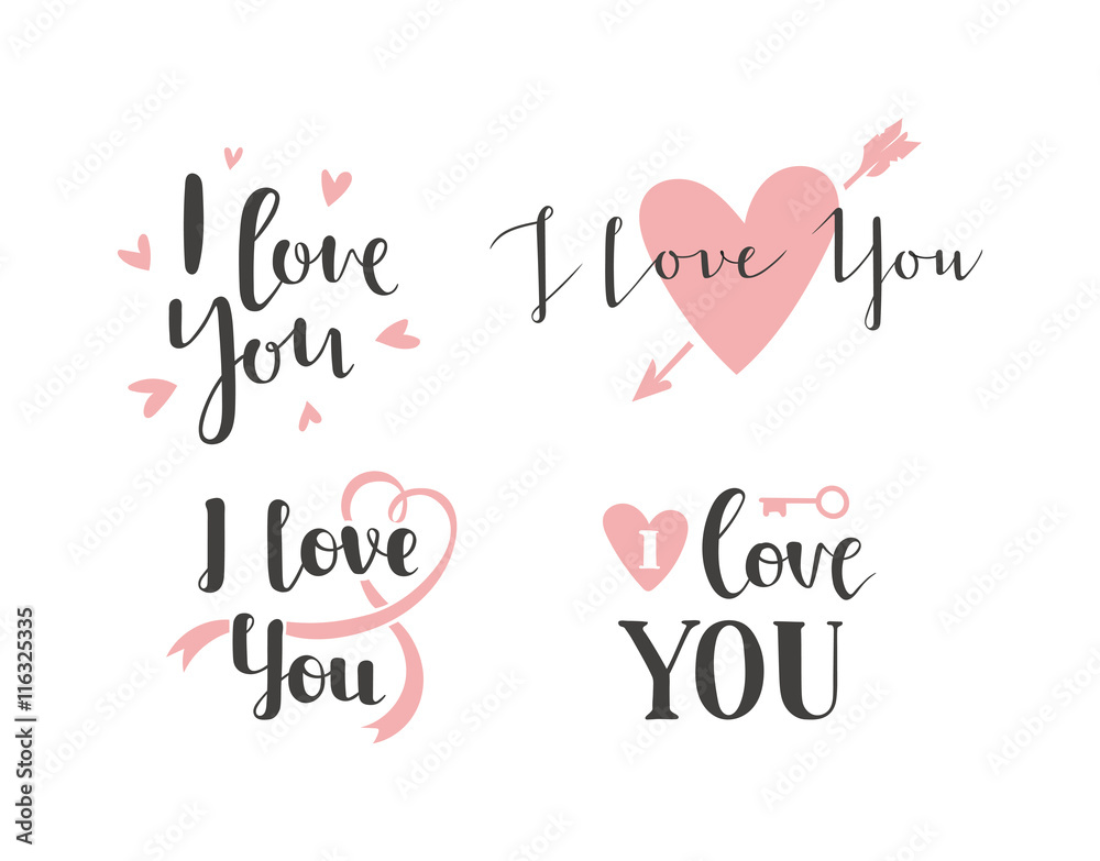 Vector I love You hand drawn lettering text. Inspirational quote I Love You text follow your heart romantic type. I love You have greeting sign message decoration.