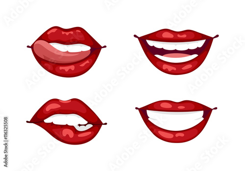 Female lips isolated on white sweet passion lust makeup mouth. Set woman lips romance cosmetic sensuality desire. Set of mouth smile woman red woman lips isolated shape romantic