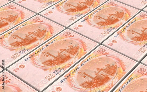 Tunisian dinars bills stacks background. 3D illustration. photo