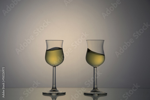 couple of marc glasses / backlit portrait of tasting glasses with marc