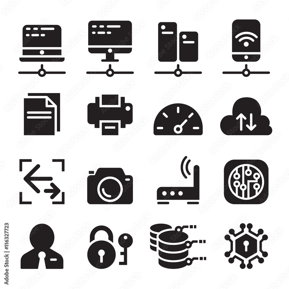 Computer network device & Data communication icon set vector de Stock
