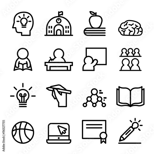 School icon set Line vector illustration