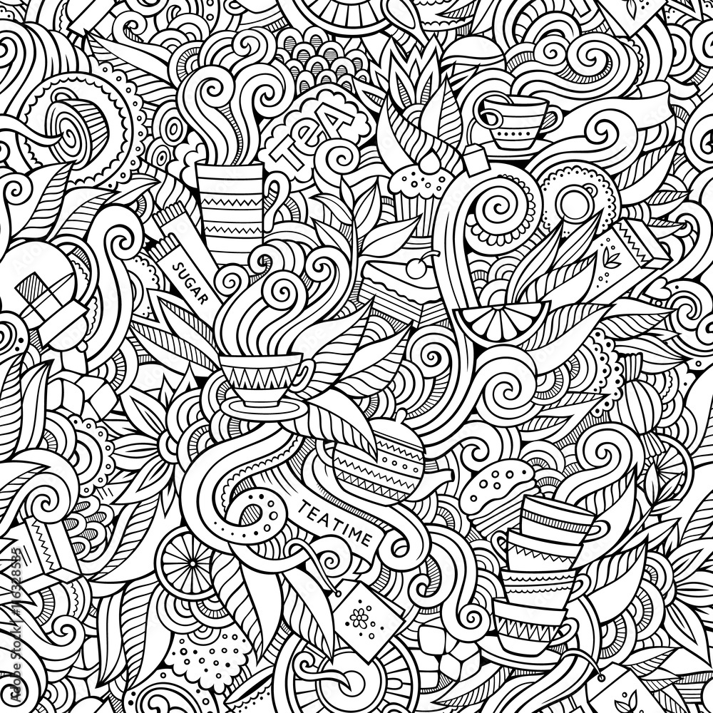Seamless tea doodles abstract pattern