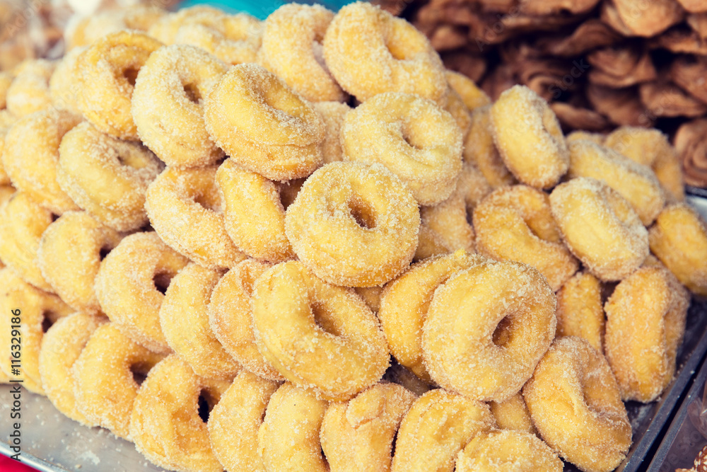 sugared donuts at asian street market