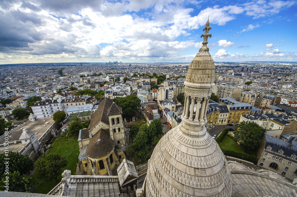 View of Paris from the Sacre Coeur in Montmartre hill