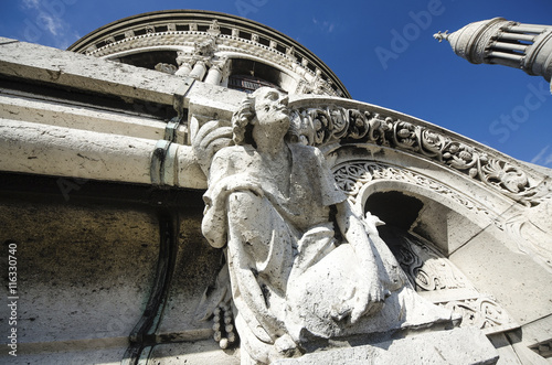 A detail of the Sacre-Coeur church (Montmartre) and panorama view of Paris