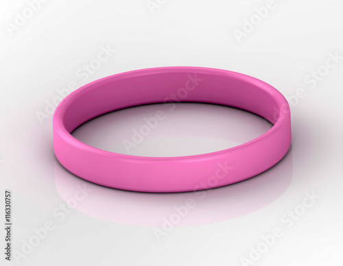 Pink rubber wristband on white background