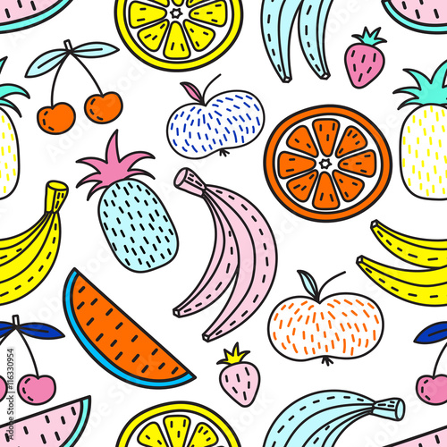 Fototapeta Naklejka Na Ścianę i Meble -  Vector seamless pattern of Fruits. Summer mood