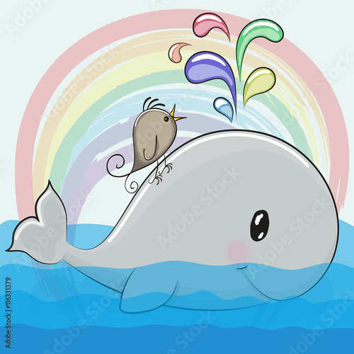 Cute cartoon whale and a bird