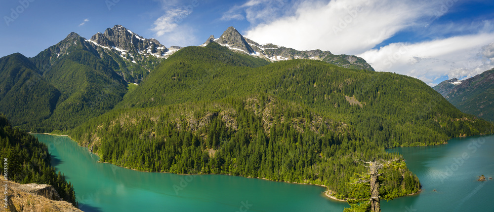 Diablo Lake. Created by Diablo Dam, the lake is located between Ross Lake and Gorge Lake on the Skagit River. The unique, intense turquoise hue is from glacial rock ground to a fine powder.