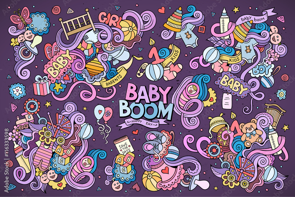 Naklejka premium Colorful vector hand drawn doodle cartoon set of objects 