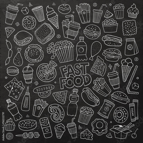Chalkboard vector hand drawn Doodle cartoon set of objects 