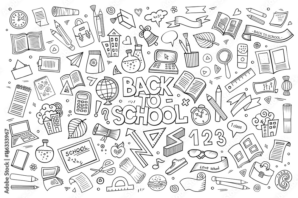 Fototapeta School and education doodles hand drawn vector symbols