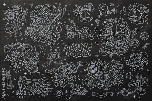 Marine nautical hand vector symbols and objects