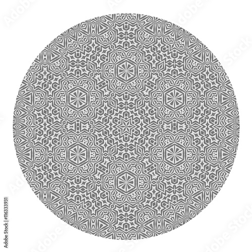 Ornamental Round Grey Pattern Isolated on White Background