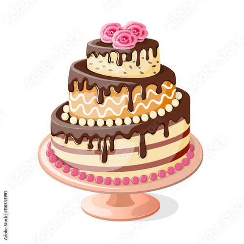 isolated  birthday cake tier with roses