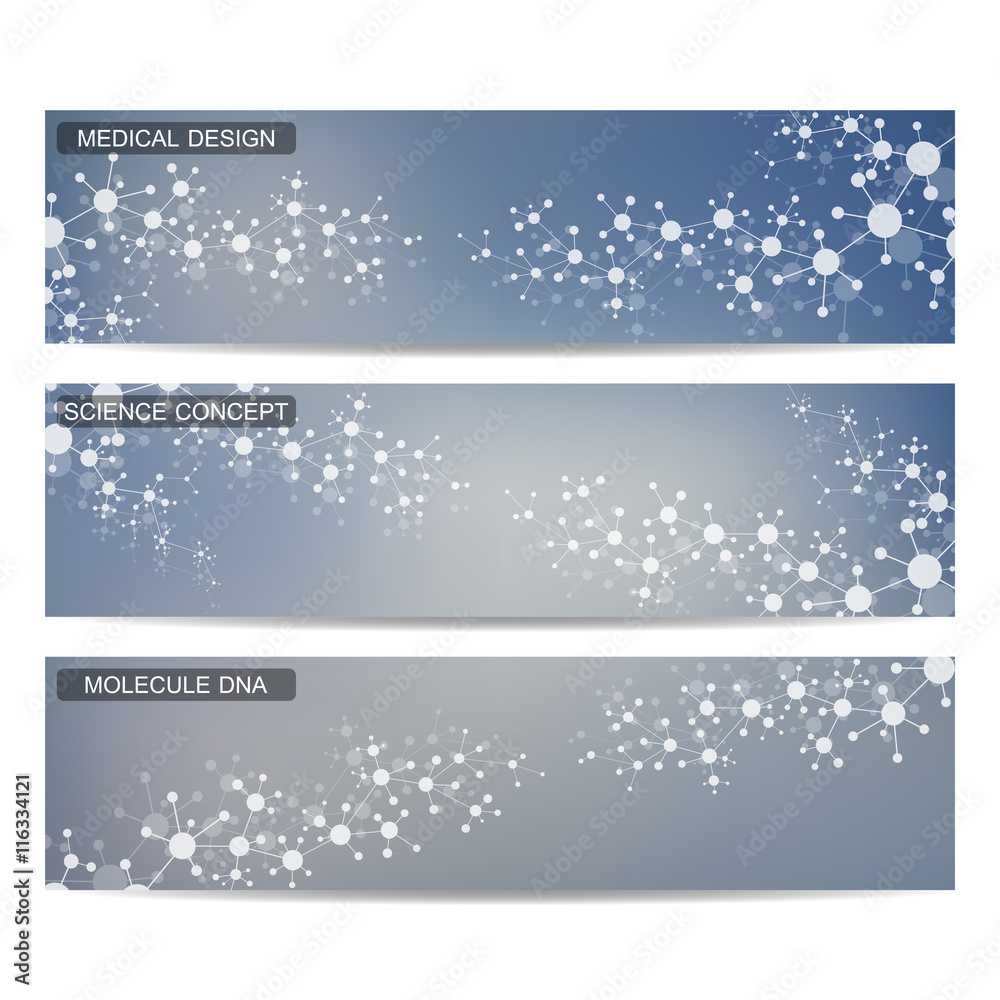 Modern science banners. Molecule structure of DNA and neurons