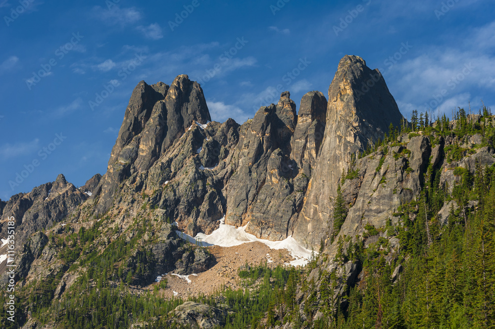 Liberty Bell Mountain.  Liberty Bell is the most northern Spire of the Liberty Bell Group, which also includes Concord Tower, Lexington Tower, North Early Winters Spire, and South Early Winters Spire.