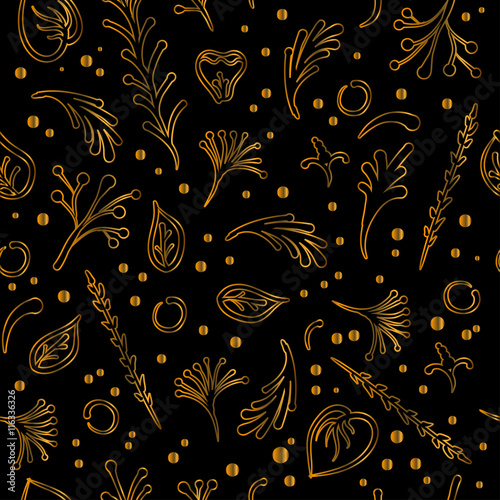 Seamless gold floristic pattern on white background