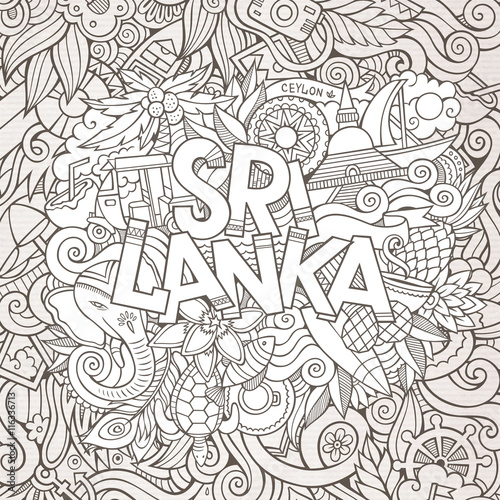 Sri Lanka country hand lettering and doodles elements 