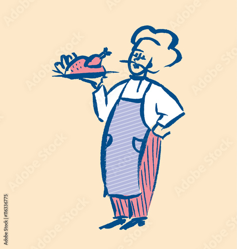  french chief sketch vector illustration on pastel color. man wi