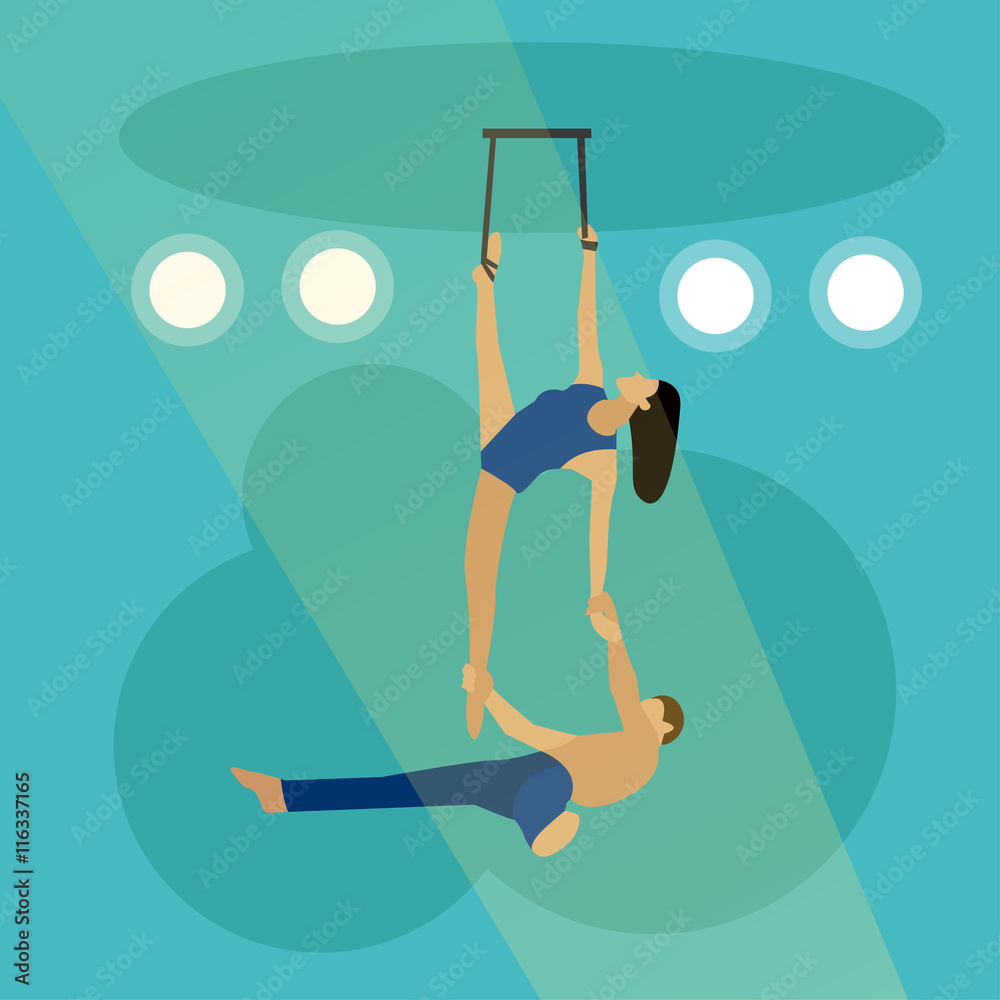 Circus concept vector banner. Acrobats and artists perform show in ...