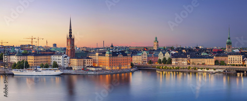 Canvas Print Stockholm.Panoramic image of Stockholm, Sweden during sunset.