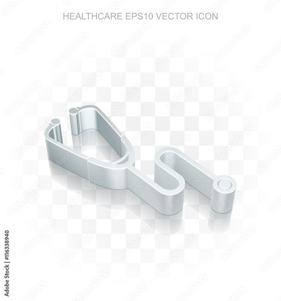 Medicine icon: Flat metallic 3d Stethoscope, transparent shadow, EPS 10 vector. Medicine icon: Flat metallic 3d Stethoscope, transparent shadow, EPS 10 vector.