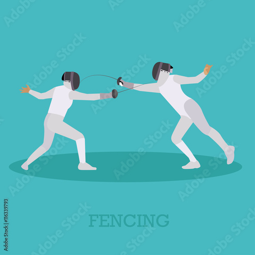 Sport fencing athletes isolated icons. Silhouette vector illustration.