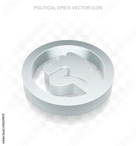 Politics icon: Flat metallic 3d Uprising, transparent shadow, EPS 10 vector.