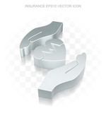 Insurance icon: Flat metallic 3d Heart And Palm, transparent shadow, EPS 10 vector.