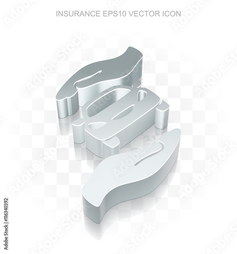 Flat metallic Insurance 3dCar And Palm icon, vector illustration. photo