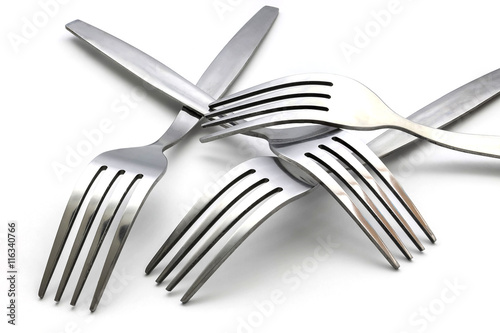 several of fork isolated on white background