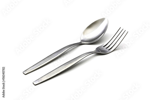 fork and spoon isolated on white background