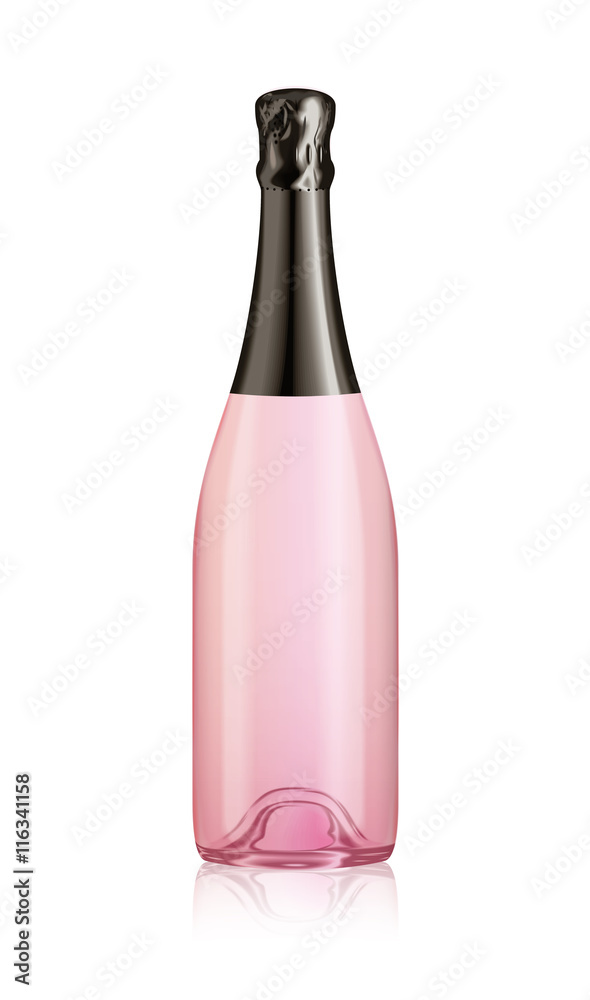 Pink champagne bottle and glass rose bubbly wine Vector Image