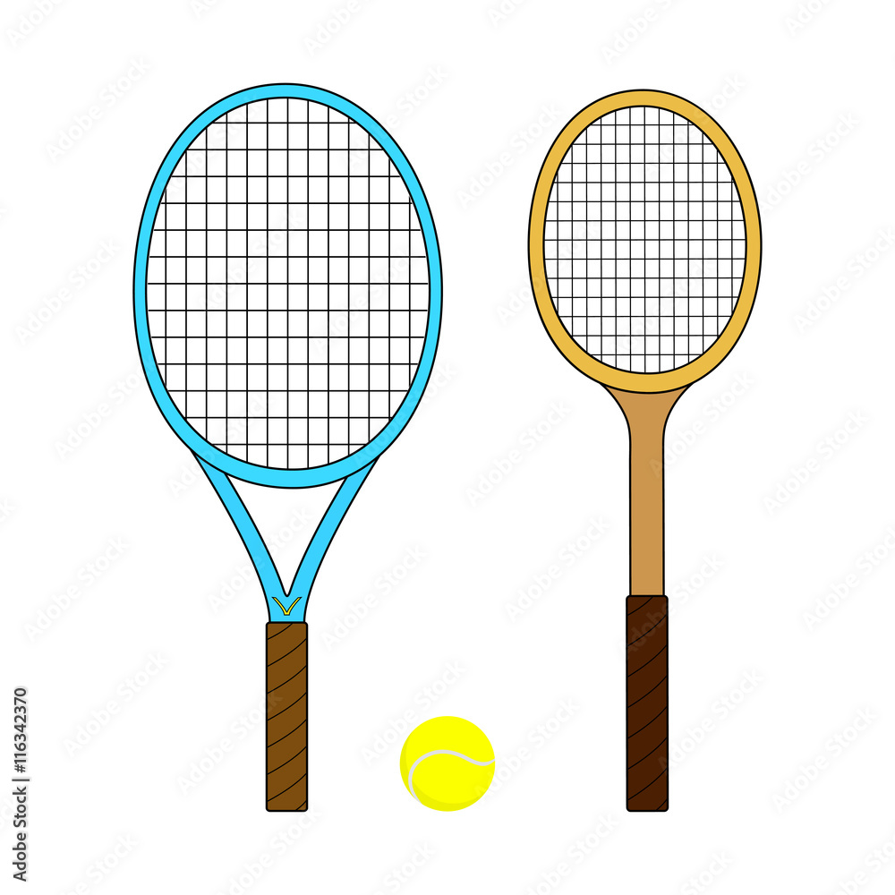 Modern and old tennis rackets and ball Stock Vector | Adobe Stock