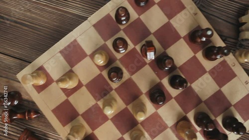 Chess pieces on the board. View from above