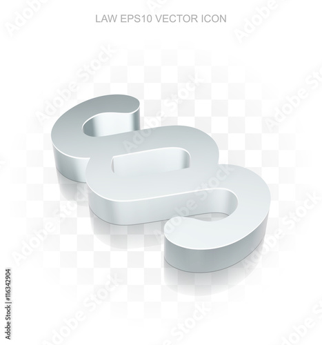 Law icon: Flat metallic 3d Paragraph, transparent shadow, EPS 10 vector.